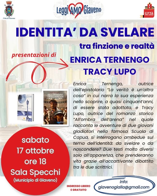 Plakat von LeggiAMO Giaveno - Identità da svelare: presentazioni di "All'ombra dell'arena" e "La verità è un'altra cosa"