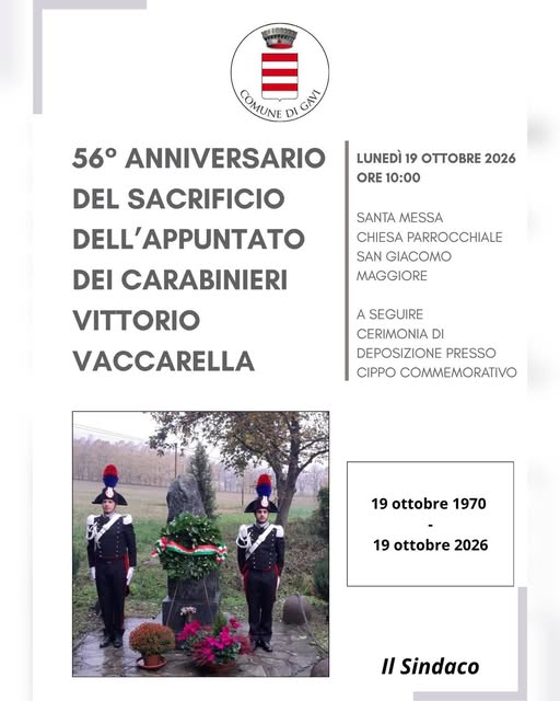 Locandina di 56° Anniversario del Sacrificio dell’Appuntato dei Carabinieri Vittorio Vaccarella