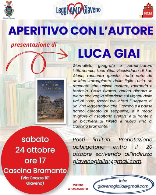 Poster for LeggiAMO Giaveno - Aperitivo con l'autore: Luca Giai presenta "Il mistero di casa Bimma"