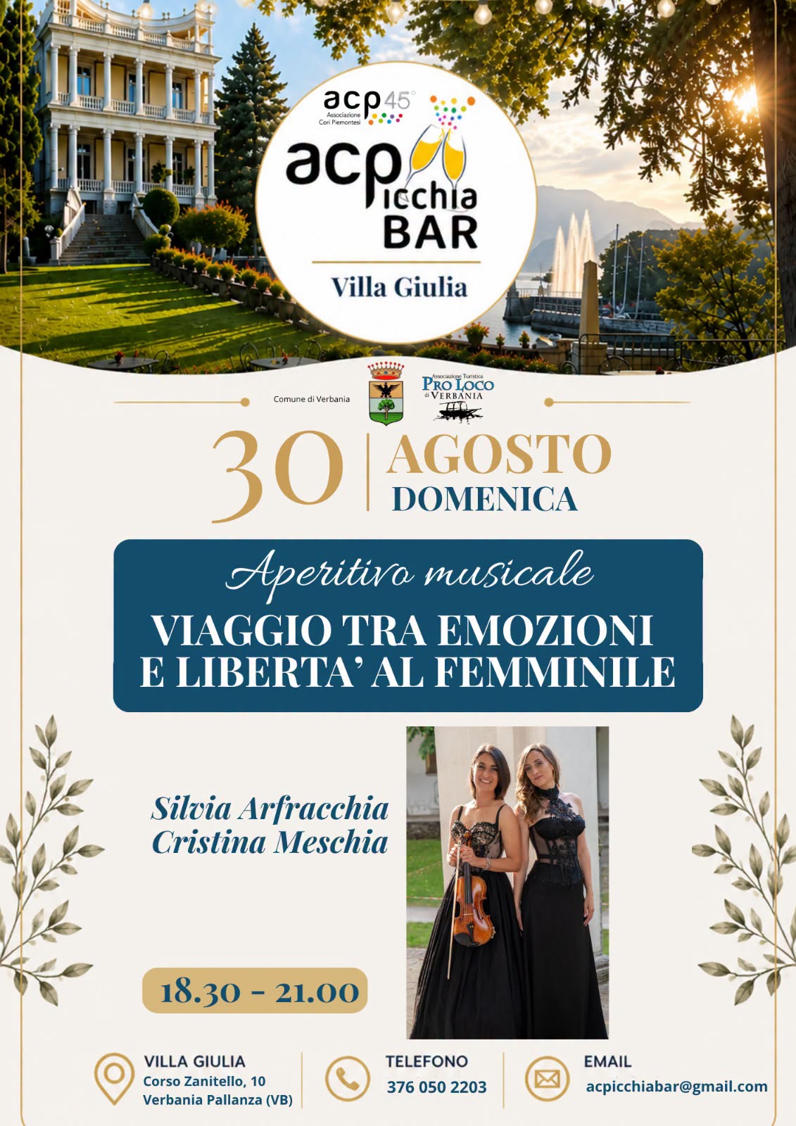 Locandina di Aperitivo musicale VIAGGIO TRA EMOZIONI E LIBERTA' AL FEMMINILE
