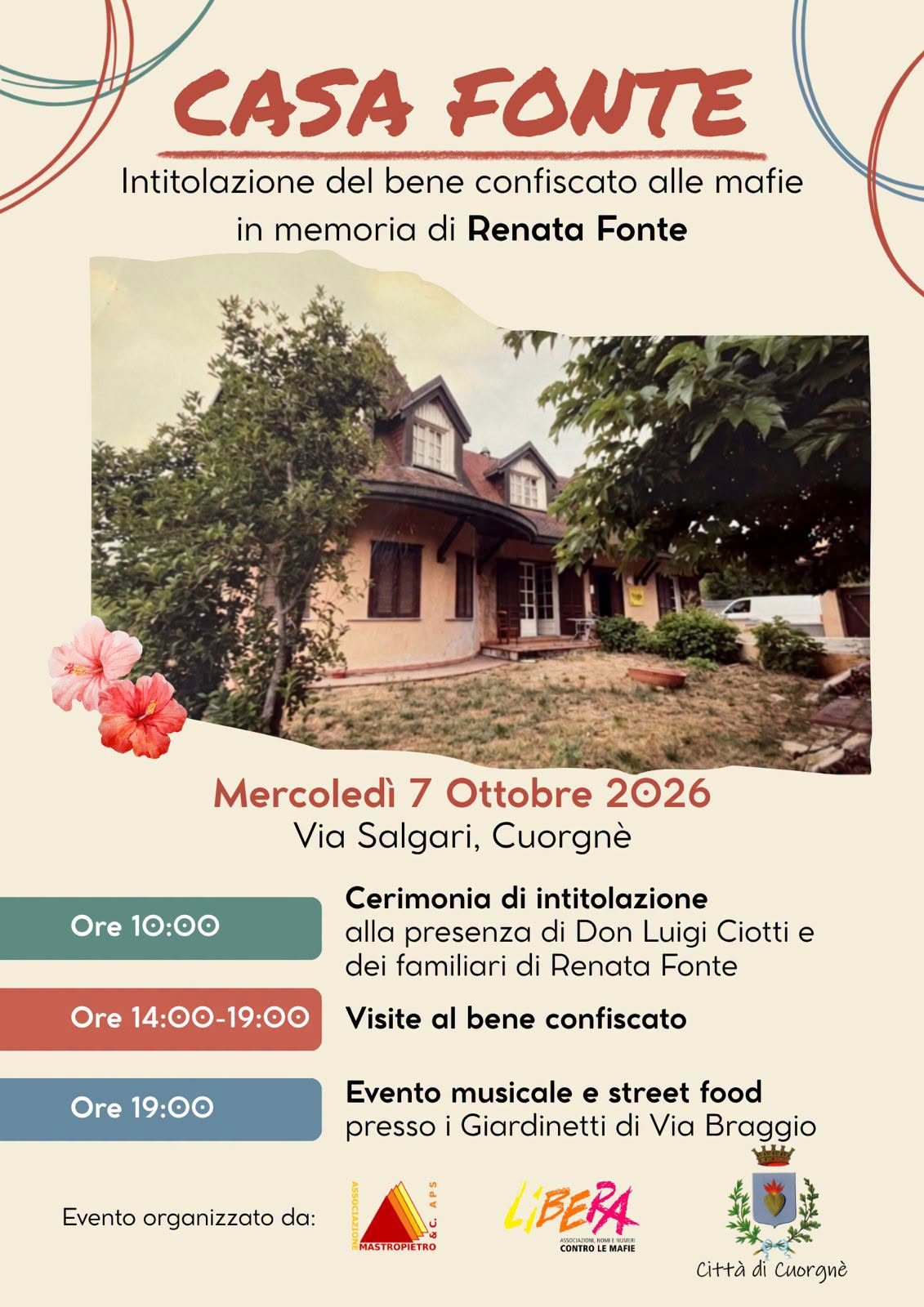 Plakat von Casa Fonte - Intitolazione del bene confiscato alle mafie in memoria di Renata Fonte