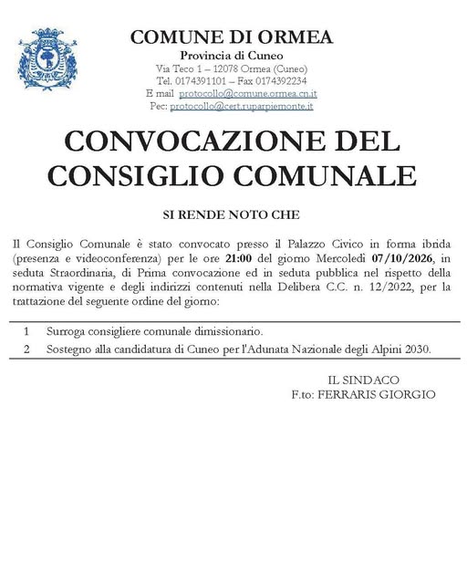 Plakat von CONVOCAZIONE DEL CONSIGLIO COMUNALE