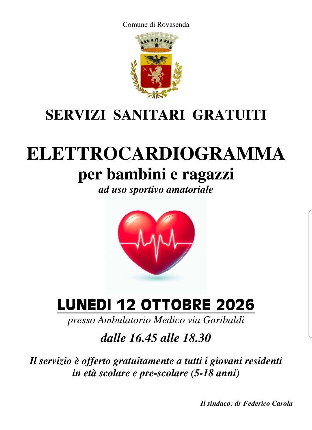 Poster for SERVIZI SANITARI GRATUITI - ELETTROCARDIOGRAMMA per bambini e ragazzi