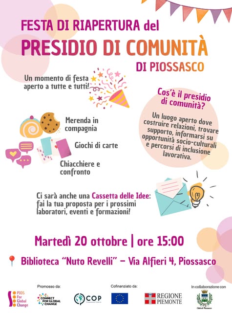 Poster for FESTA DI RIAPERTURA del PRESIDIO DI COMUNITÀ DI PIOSSASCO